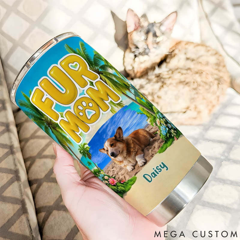 Personalized Dog Lover Fur Babies Mom Summer Photo 20oz Tumbler