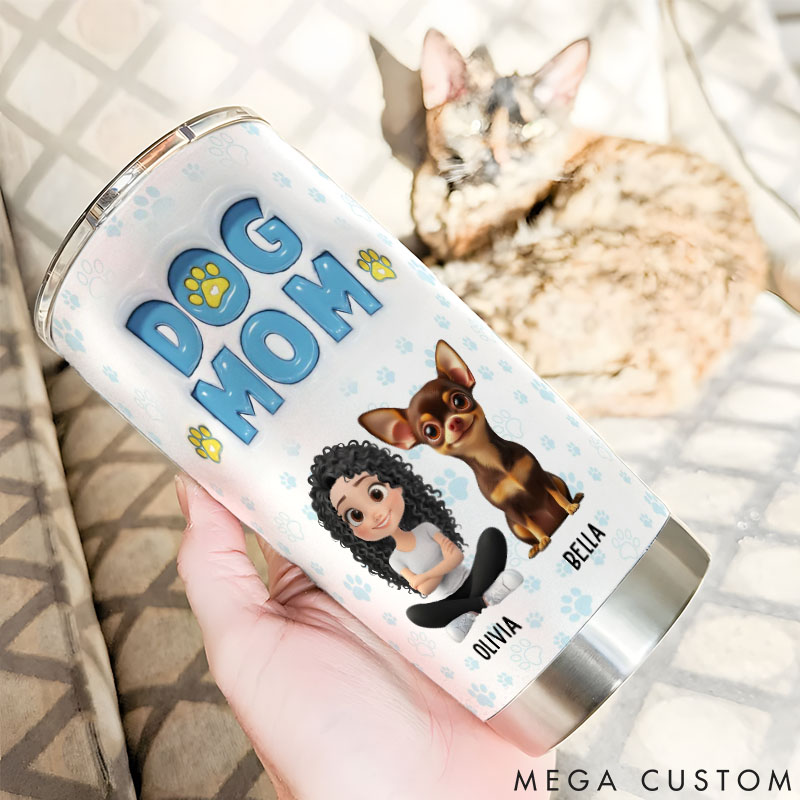 Personalized Dog Lover Girl and Dog Cartoon Style Dog Mom 20oz Tumbler