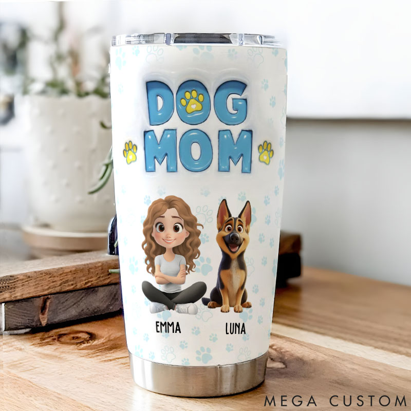 Personalized Dog Lover Girl and Dog Cartoon Style Dog Mom 20oz Tumbler