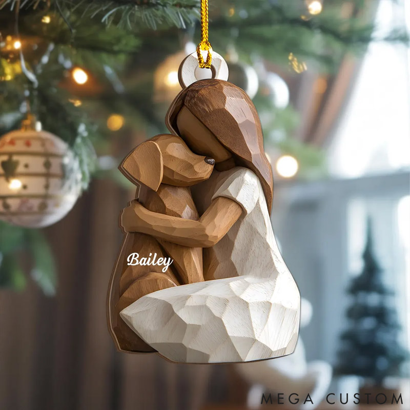 Personalized Dog Lover Girl with Dogs Dog Memorial Christmas Ornament
