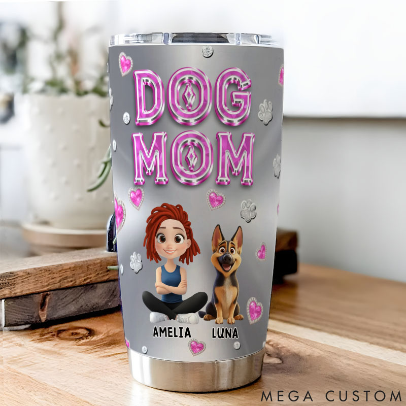 Personalized Dog Lover Glitter Cute Cartoon Dog Mom 20oz Tumbler