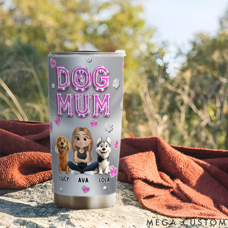 Personalized Dog Lover Glitter Cute Cartoon Dog Mom 20oz Tumbler