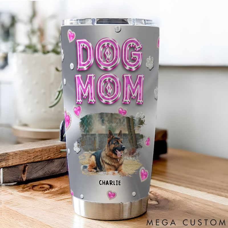 Personalized Dog Lover Glitter Cute Cartoon Dog Mom Photo 20oz Tumbler