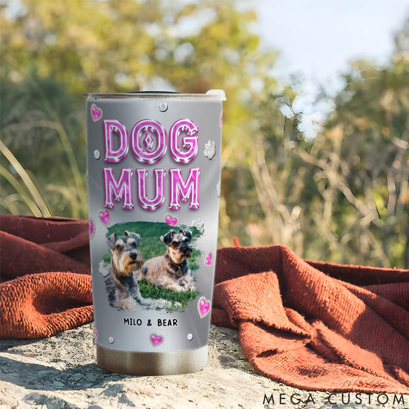 Personalized Dog Lover Glitter Cute Cartoon Dog Mom Photo 20oz Tumbler