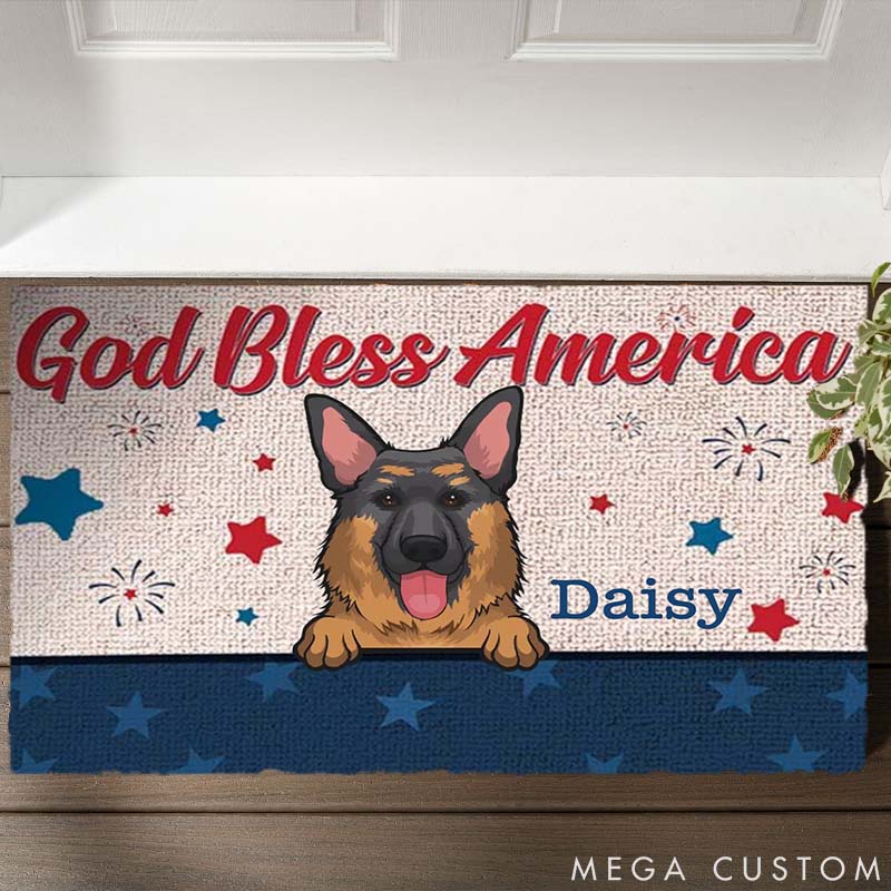 Personalized Dog Lover God Bless America Customized Text  Doormat