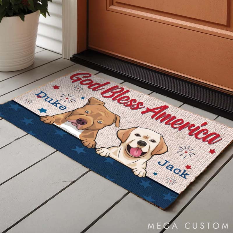 Personalized Dog Lover God Bless America Customized Text  Doormat