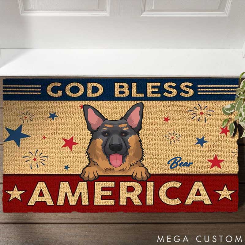Personalized Dog Lover God Bless America Doormat