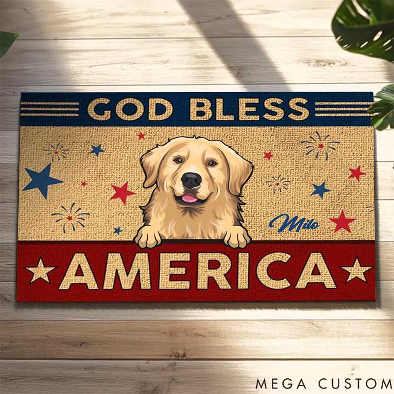 Personalized Dog Lover God Bless America Doormat