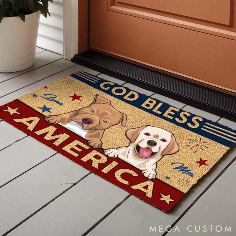 Personalized Dog Lover God Bless America Doormat