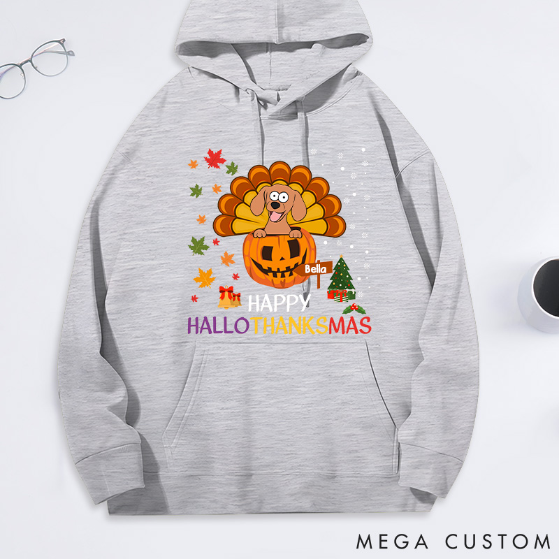 Personalized Dog Lover Happy Hallothanksmas with Dog Classic Hoodies