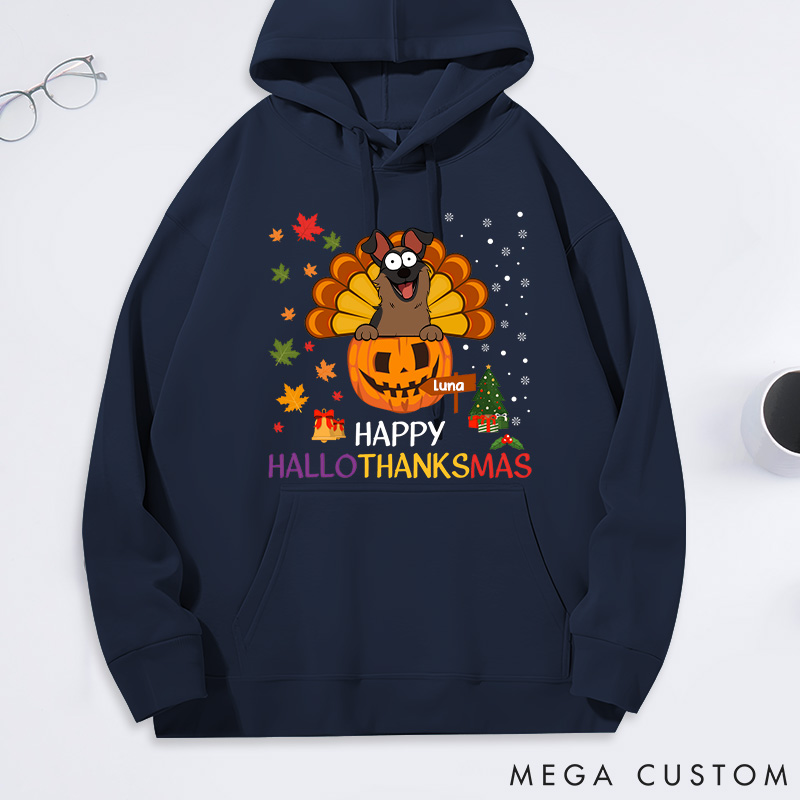Personalized Dog Lover Happy Hallothanksmas with Dog Classic Hoodies
