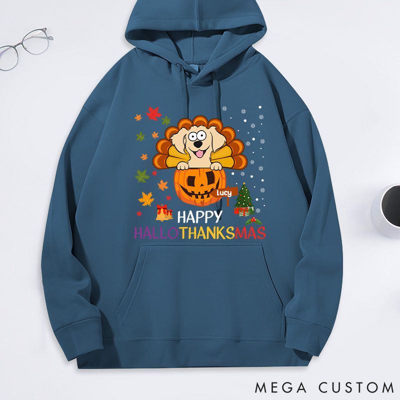 Personalized Dog Lover Happy Hallothanksmas with Dog Classic Hoodies