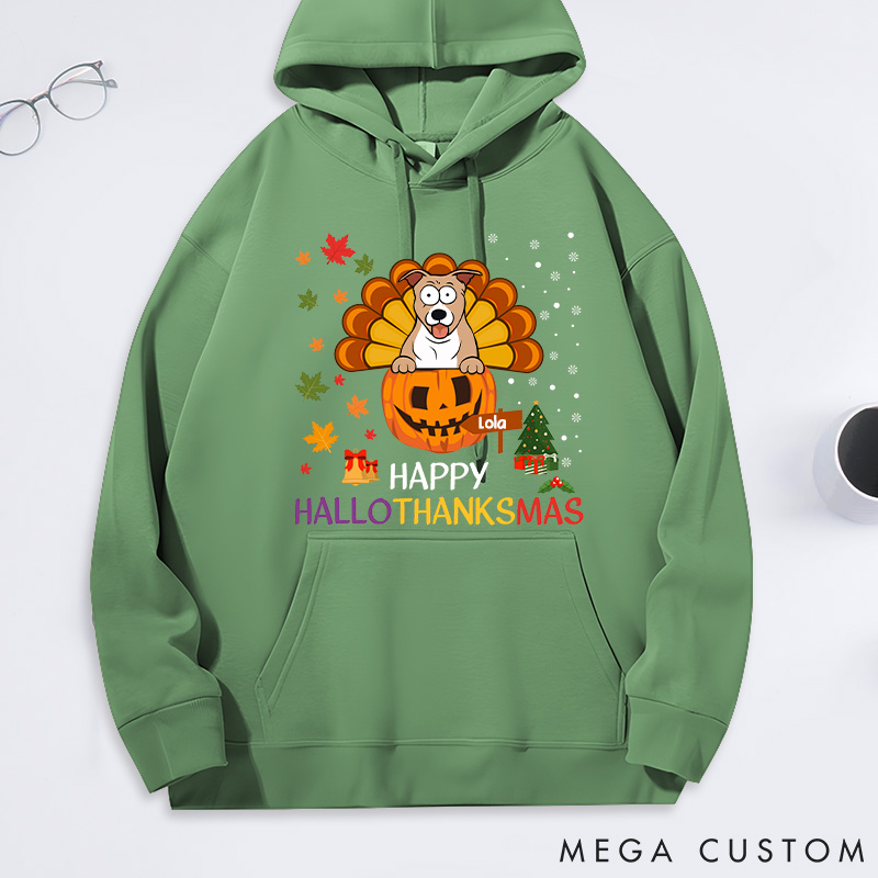 Personalized Dog Lover Happy Hallothanksmas with Dog Classic Hoodies