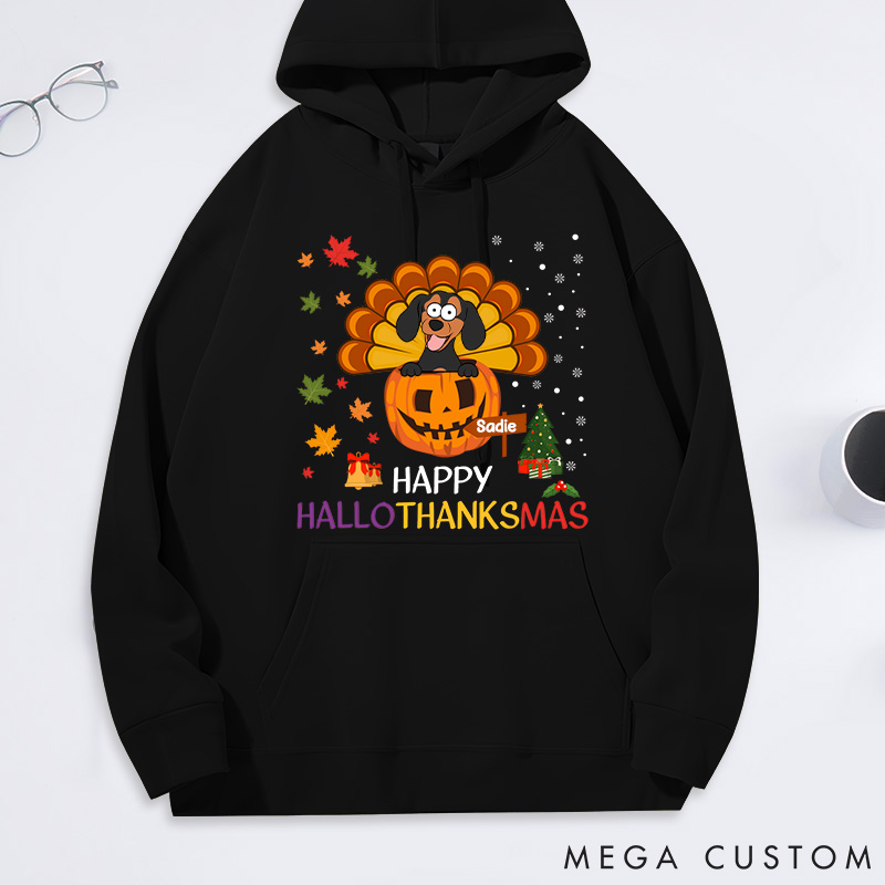 Personalized Dog Lover Happy Hallothanksmas with Dog Classic Hoodies