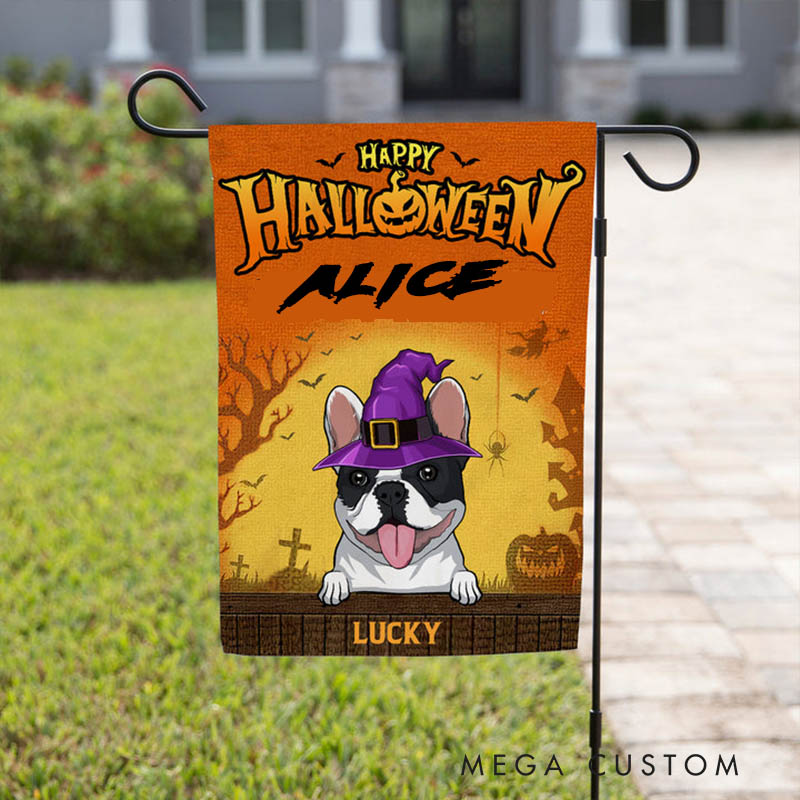 Personalized Dog Lover Happy Halloween Garden Flag