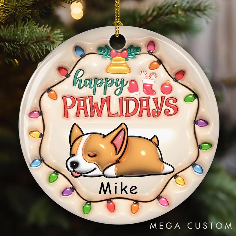 Personalized Dog Lover Happy Pawlidays Christmas Ornament
