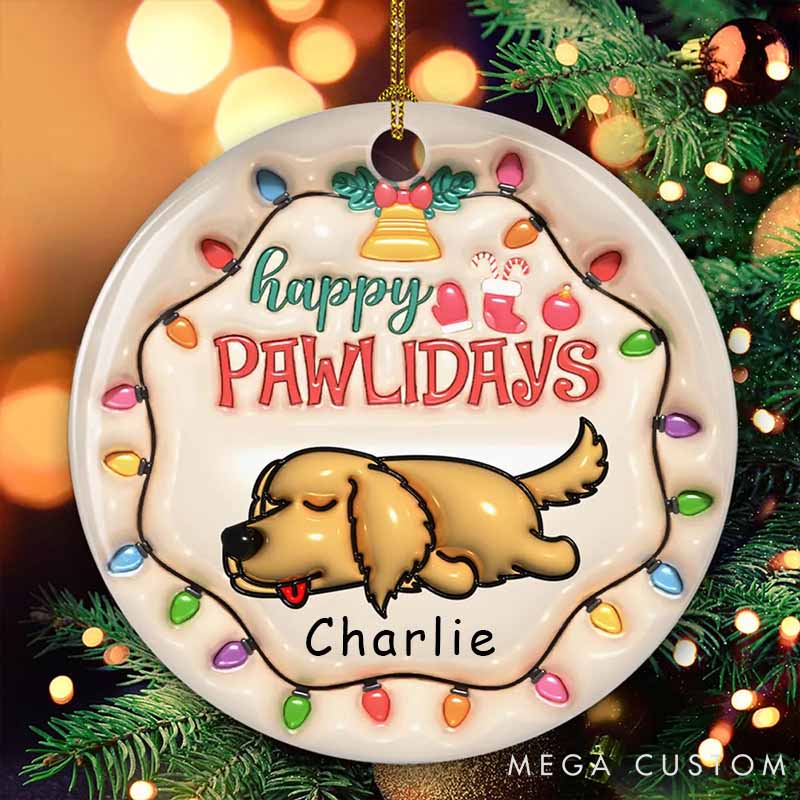 Personalized Dog Lover Happy Pawlidays Christmas Ornament