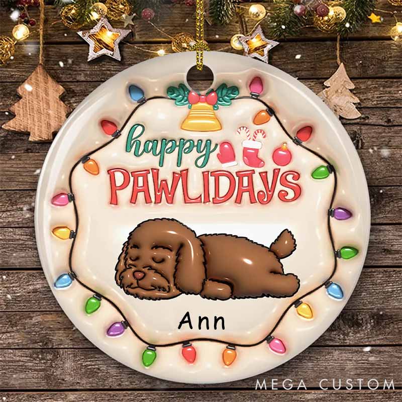 Personalized Dog Lover Happy Pawlidays Christmas Ornament