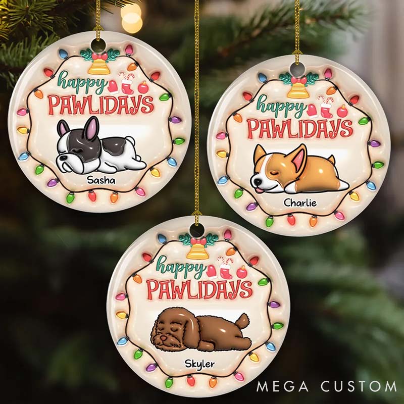 Personalized Dog Lover Happy Pawlidays Christmas Ornament