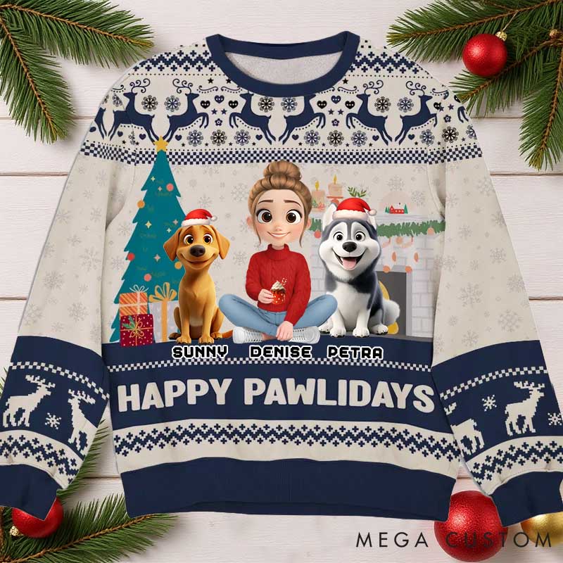 Personalized Dog Lover Happy Pawlidays to You Christmas Ugly Sweatshirt