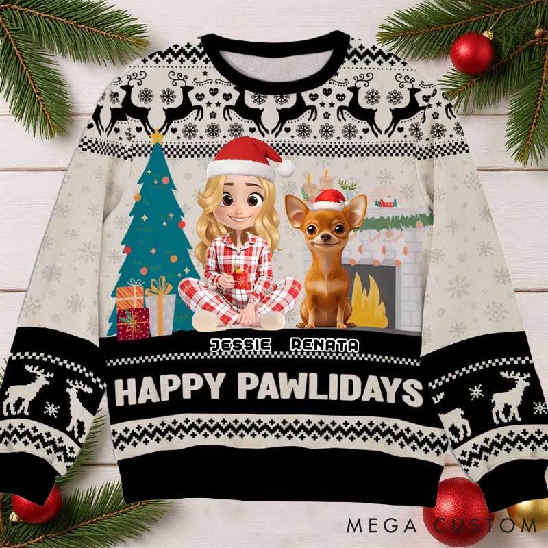 Personalized Dog Lover Happy Pawlidays to You Christmas Ugly Sweatshirt