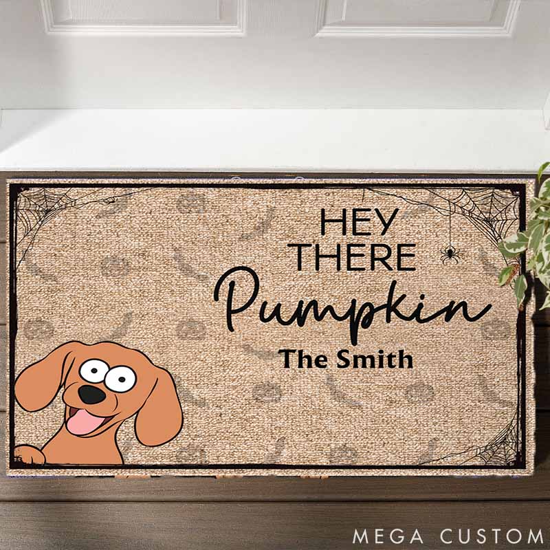 Personalized Dog Lover Hey There Pumpkin Doormat