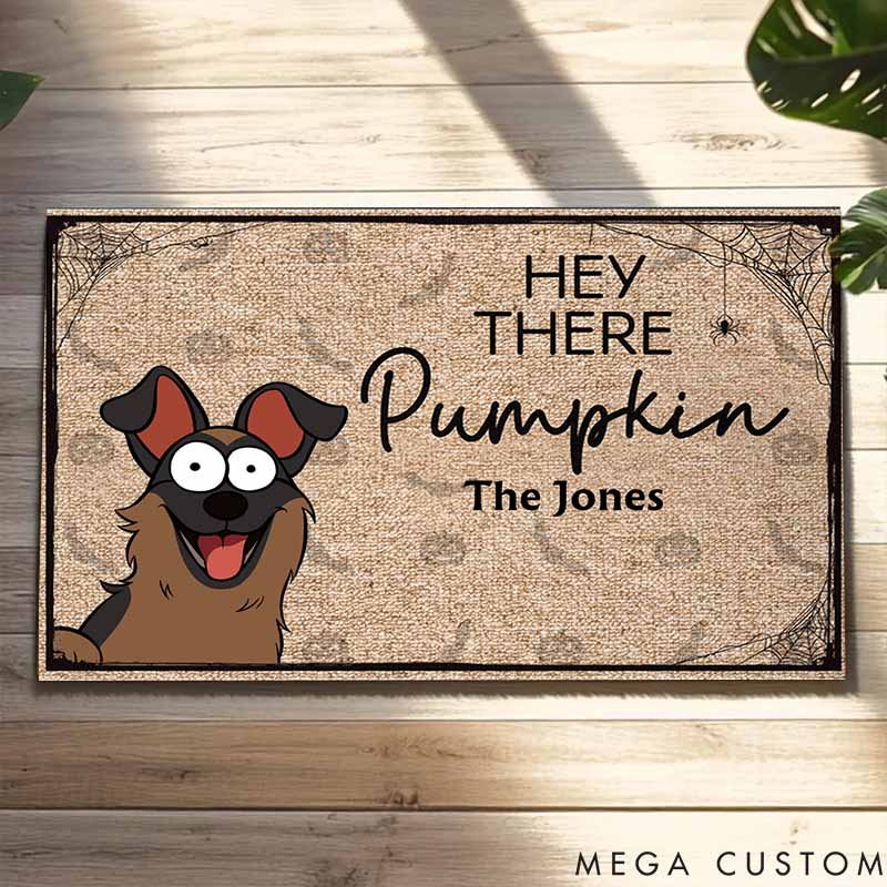 Personalized Dog Lover Hey There Pumpkin Doormat