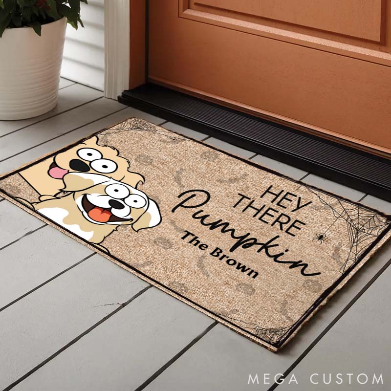 Personalized Dog Lover Hey There Pumpkin Doormat
