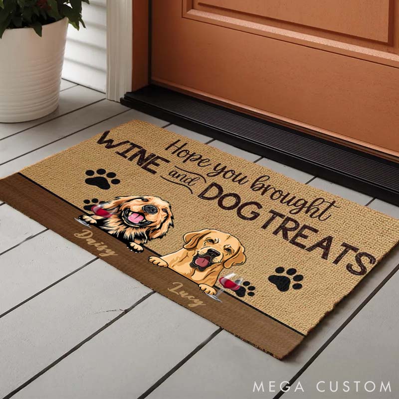Personalized Dog Lover Hope You Brought Wine and Dog Treats Doormat