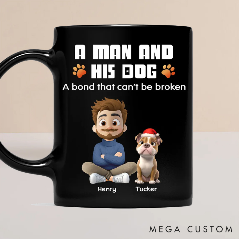 Personalized Dog Lover Human and Their Dog Cartoon Christmas Mugs