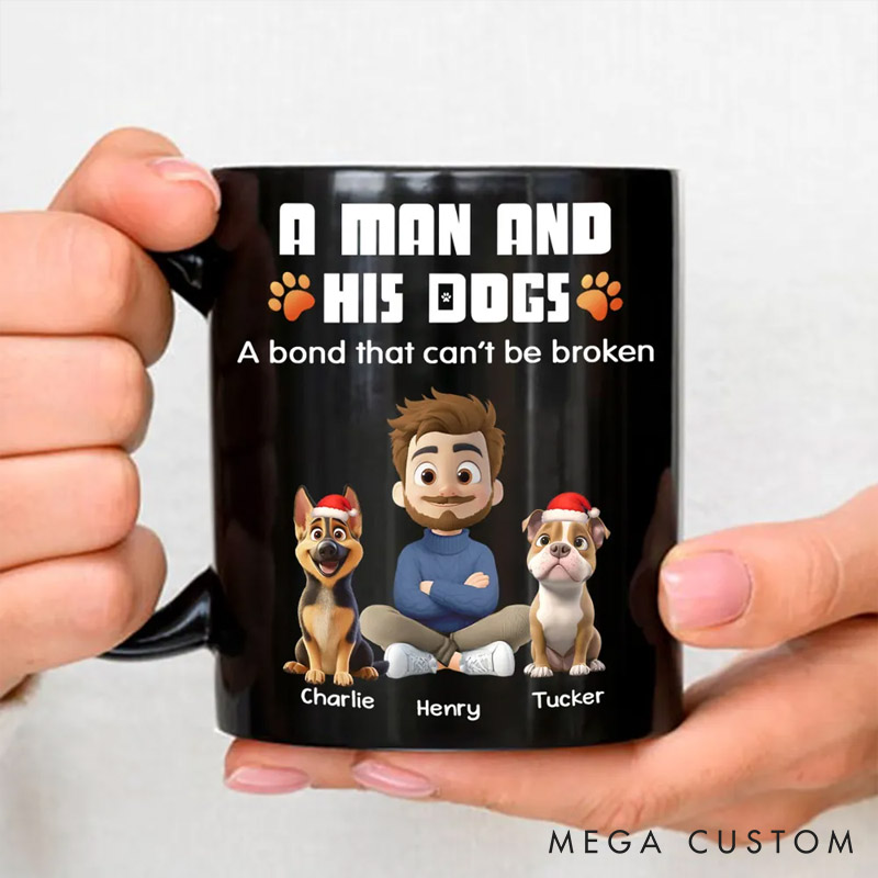 Personalized Dog Lover Human and Their Dog Cartoon Christmas Mugs