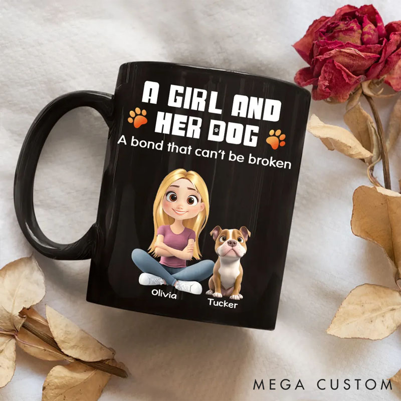 Personalized Dog Lover Human and Their Dog Cartoon Normal Mugs