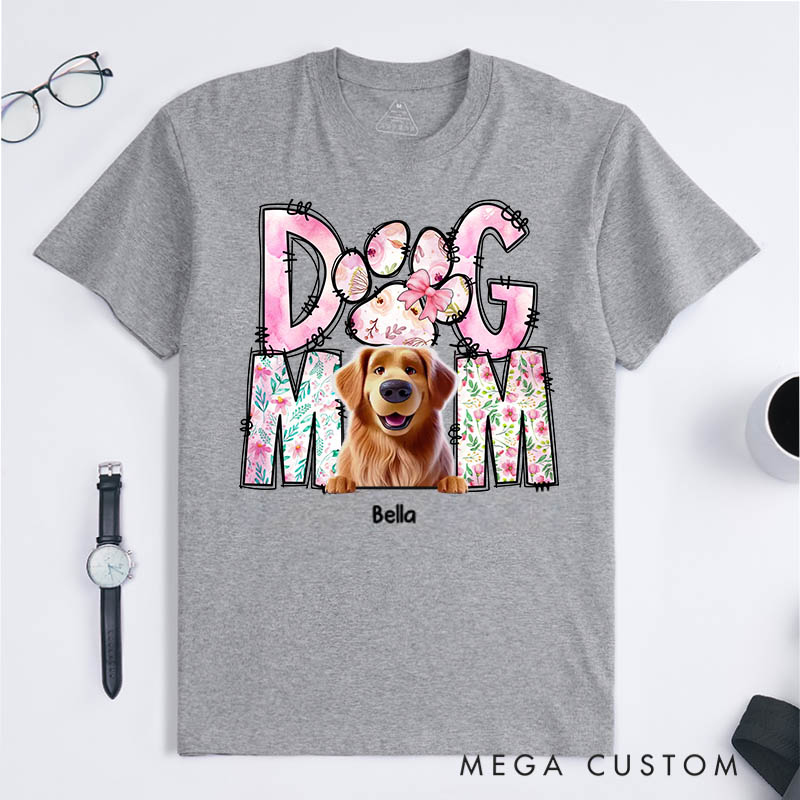 Personalized Dog Lover Just A Floral Girl with A Fluffy Boss Dog Mom T-Shirt