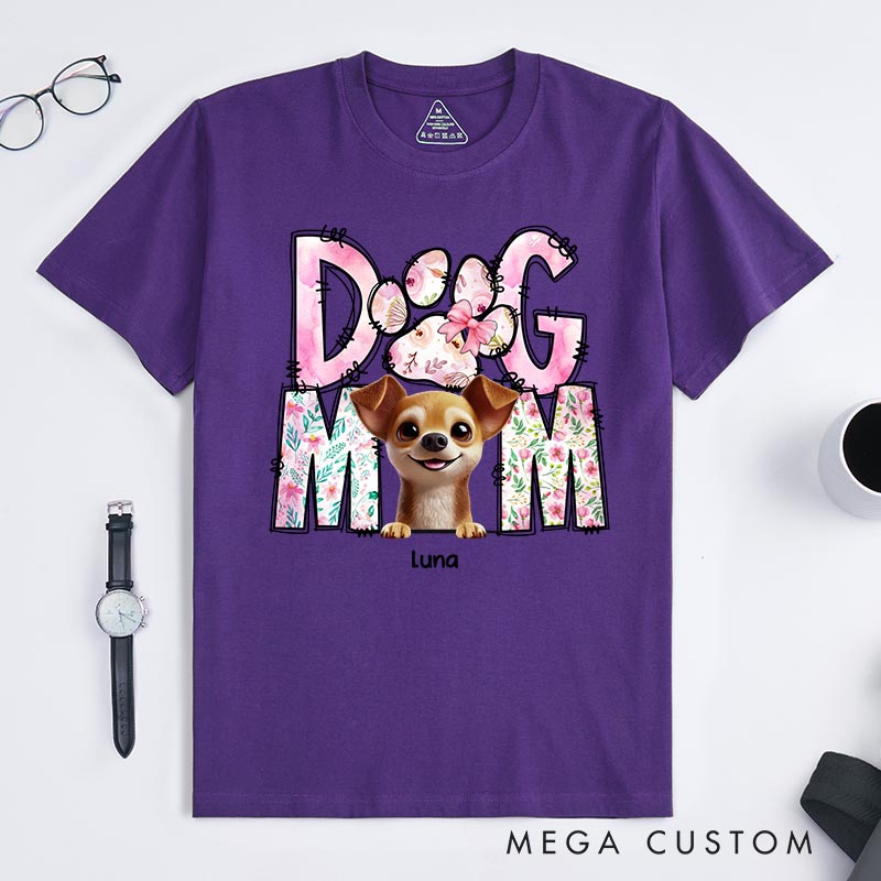 Personalized Dog Lover Just A Floral Girl with A Fluffy Boss Dog Mom T-Shirt