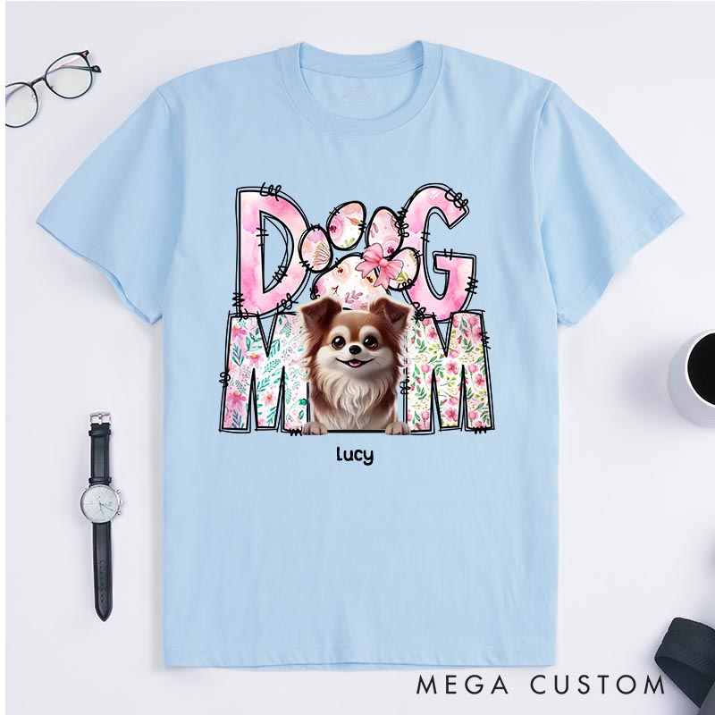 Personalized Dog Lover Just A Floral Girl with A Fluffy Boss Dog Mom T-Shirt