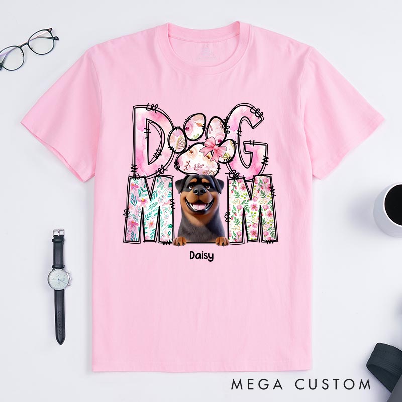 Personalized Dog Lover Just A Floral Girl with A Fluffy Boss Dog Mom T-Shirt
