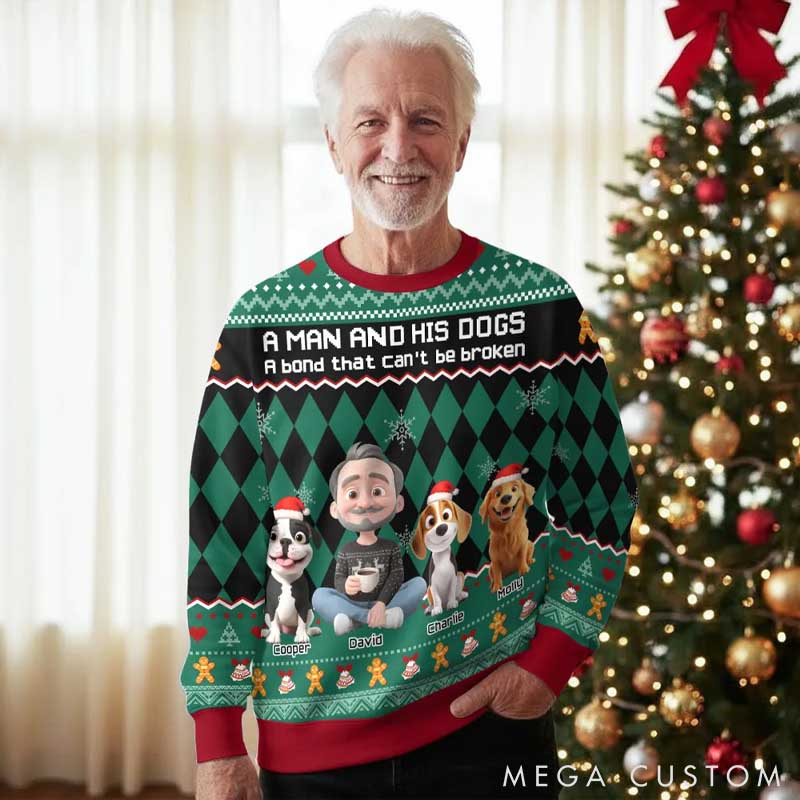 Personalized Dog Lover Just a Man who Loves His Dog Christmas Ugly Sweatshirt