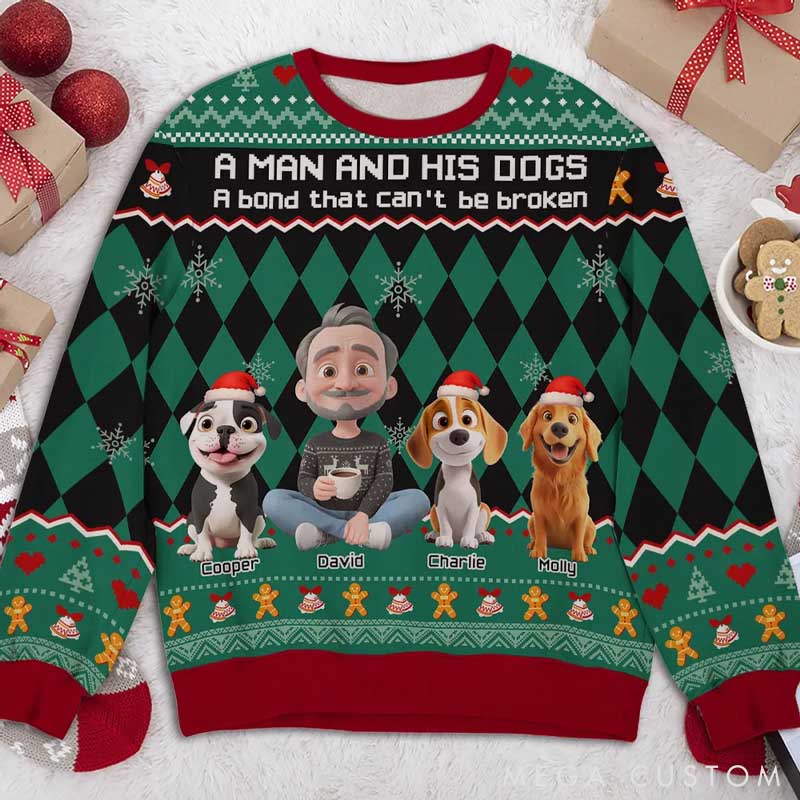 Personalized Dog Lover Just a Man who Loves His Dog Christmas Ugly Sweatshirt