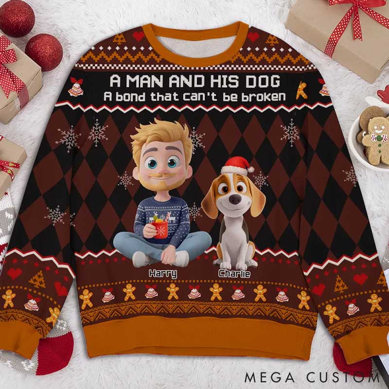 Personalized Dog Lover Just a Man who Loves His Dog Christmas Ugly Sweatshirt