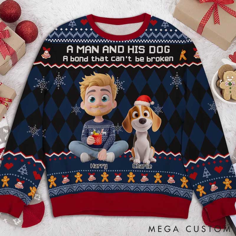 Personalized Dog Lover Just a Man who Loves His Dog Christmas Ugly Sweatshirt