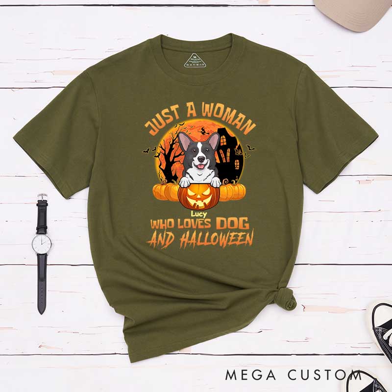 Personalized Dog Lover Just a Woman Who Loves Dogs and Halloween T-Shirt