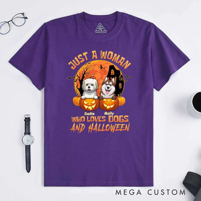 Personalized Dog Lover Just a Woman Who Loves Dogs and Halloween T-Shirt