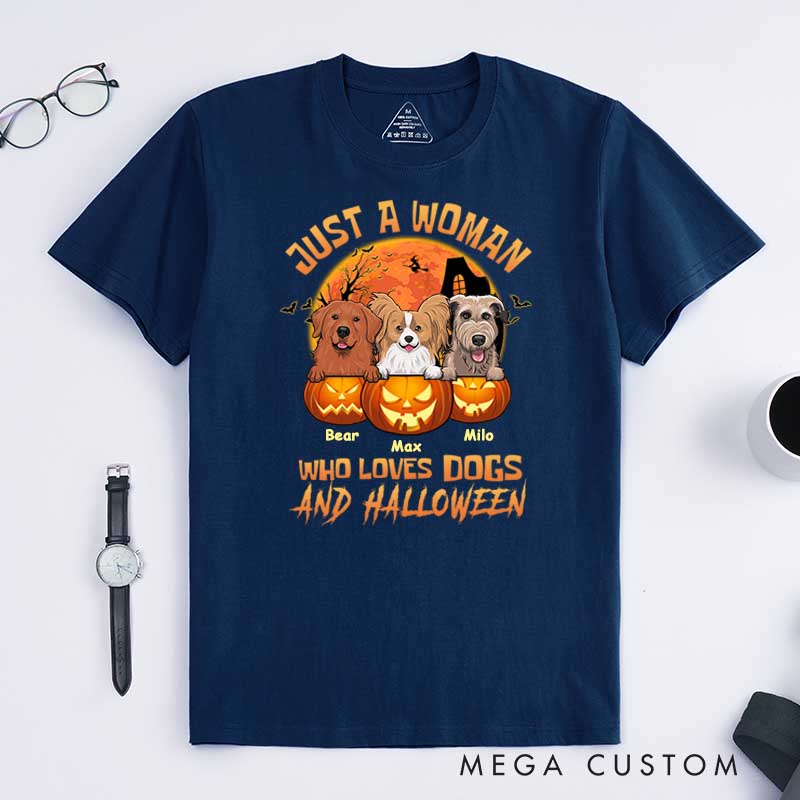 Personalized Dog Lover Just a Woman Who Loves Dogs and Halloween T-Shirt
