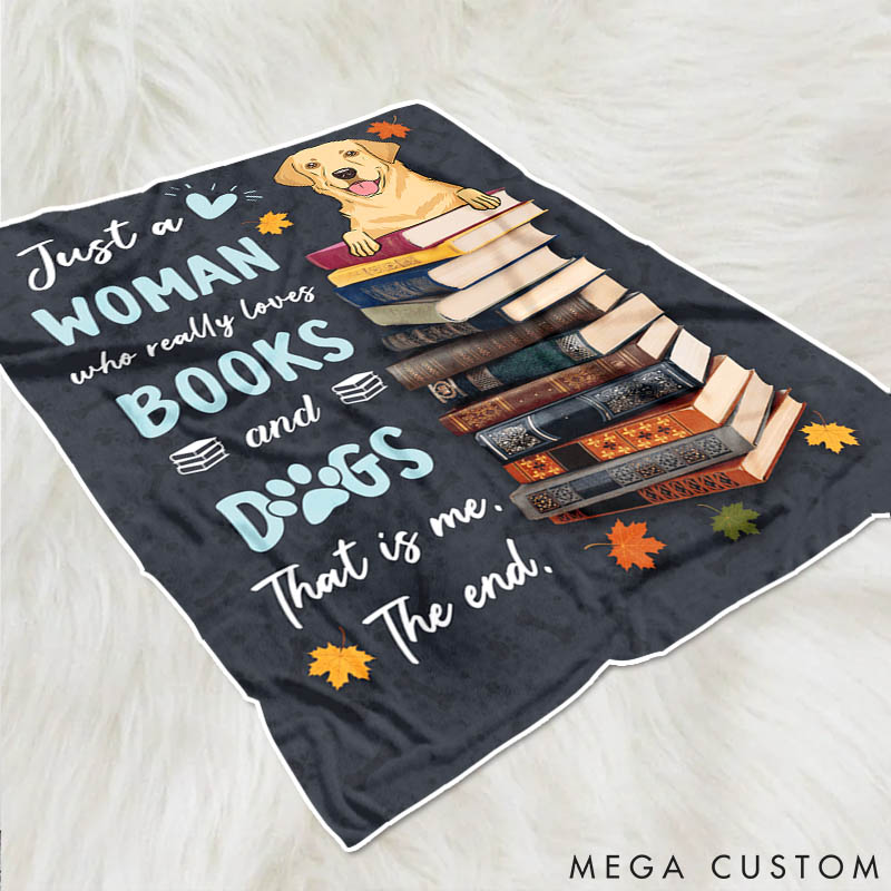 Personalized Dog Lover Just a Woman of Books and Dogs Throw Blanket