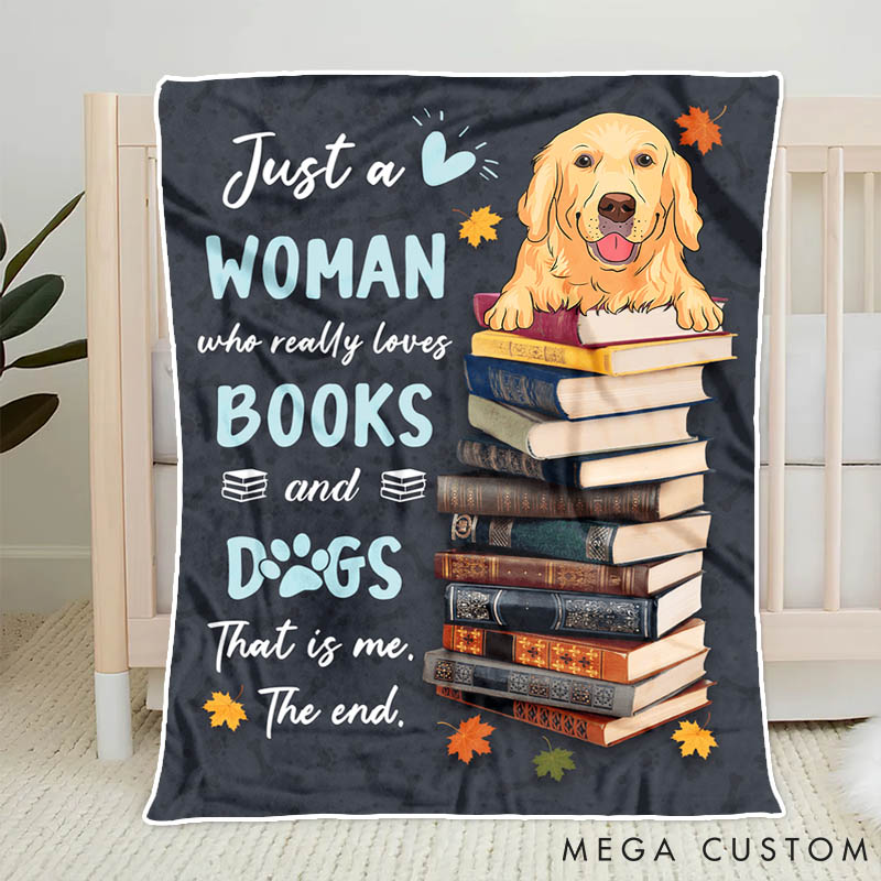 Personalized Dog Lover Just a Woman of Books and Dogs Throw Blanket
