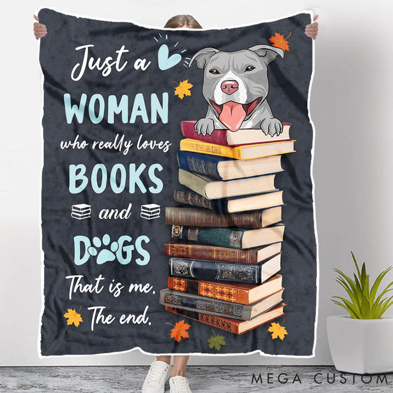 Personalized Dog Lover Just a Woman of Books and Dogs Throw Blanket