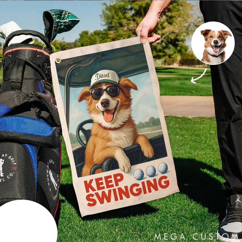 Personalized Dog Lover Keep Swinging Golf Towel Using Pet Photo 