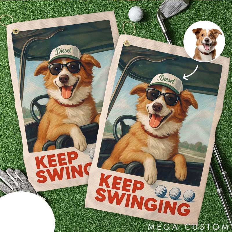 Personalized Dog Lover Keep Swinging Golf Towel Using Pet Photo 