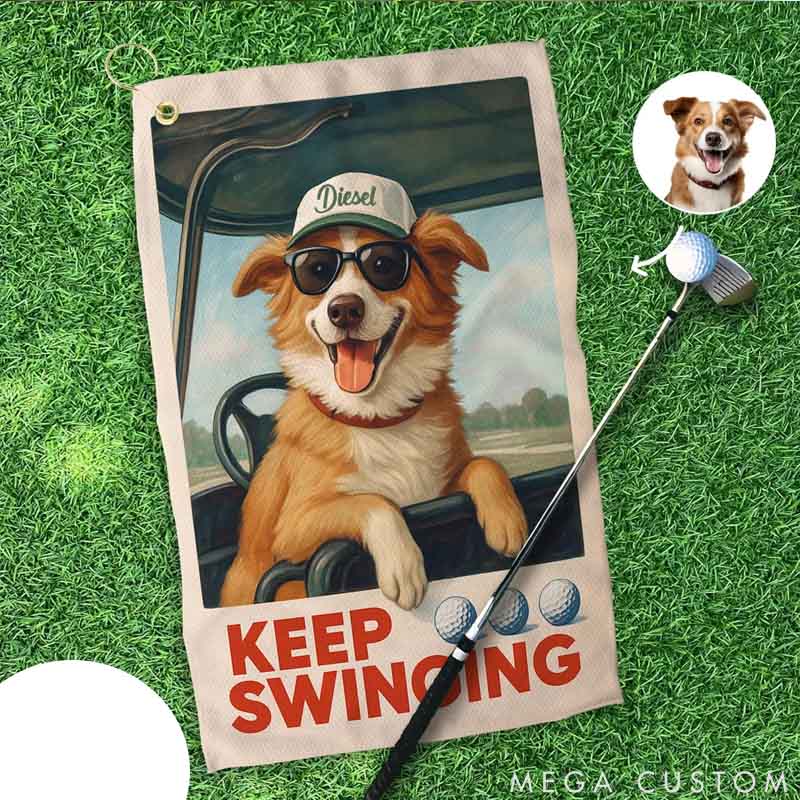 Personalized Dog Lover Keep Swinging Golf Towel Using Pet Photo 