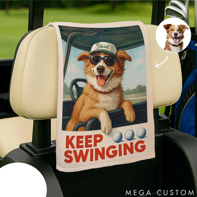 Personalized Dog Lover Keep Swinging Golf Towel Using Pet Photo 